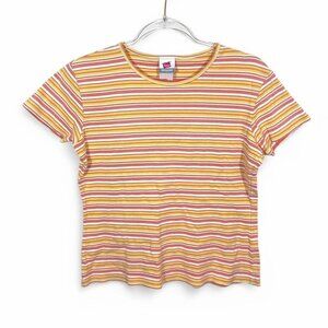 Vintage‎ Hanes Striped Baby T-Shirt Yellow Pink Short Sleeve